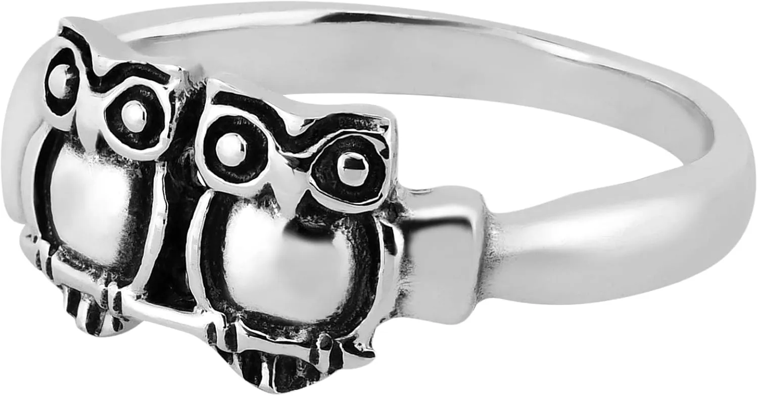 AeraVida Protective Owl Couple in Love .925 Sterling Silver Band Ring