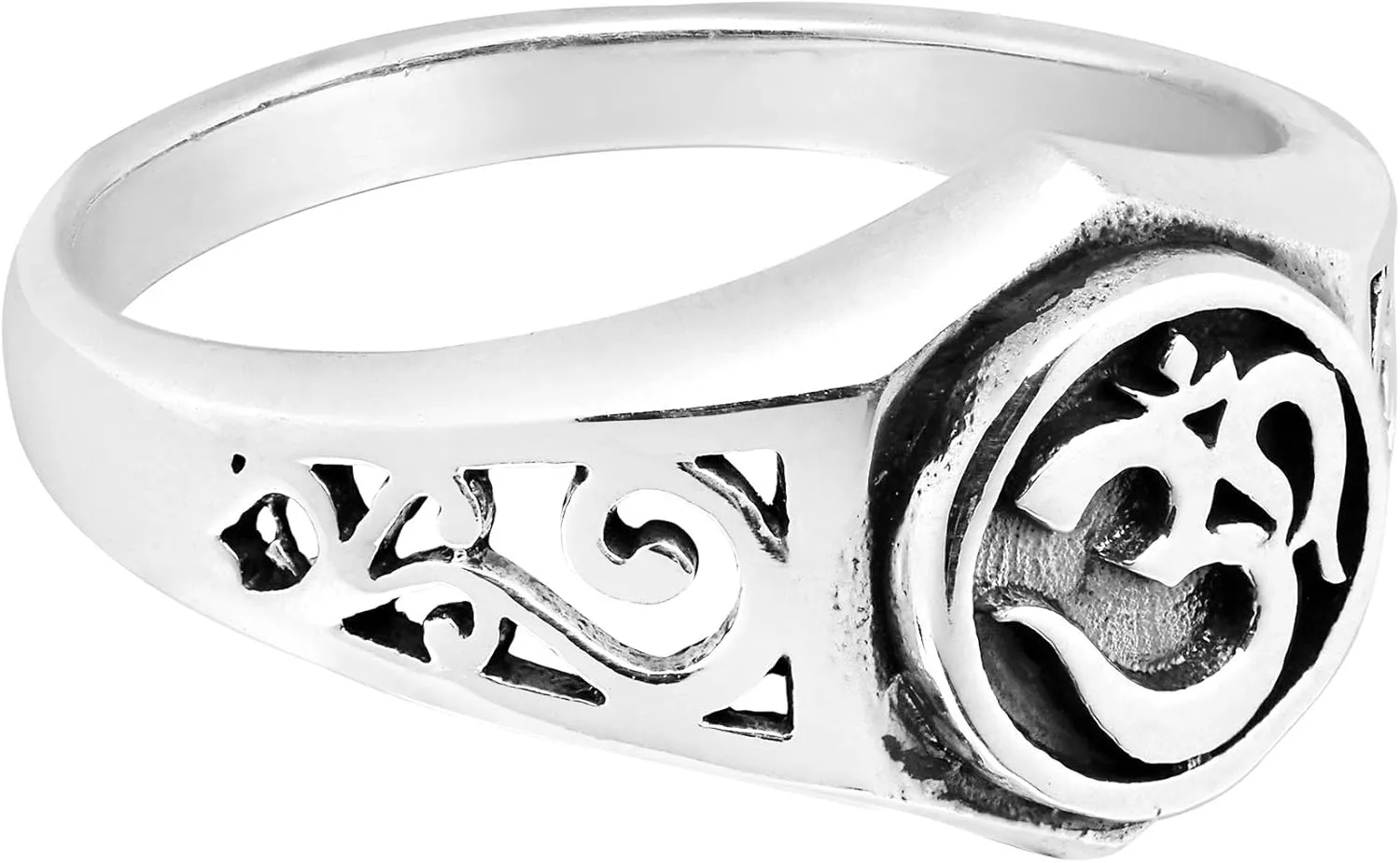 AeraVida Spiritual Om or Aum Symbol with Filigree Accents .925 Sterling Silver Ring | Aum Symbol Ring | Ohm Jewelry | Sterling Silver Unisex Rings | Spiritual Gifts | Comfort Fit USA Sizes 7-10