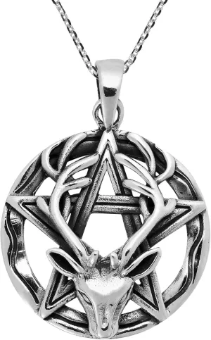 AeraVida Wiccan Stag Star Celtic .925 Sterling Silver Pendant Necklace | Mystical Celtic-Inspired Sterling Silver Jewelry