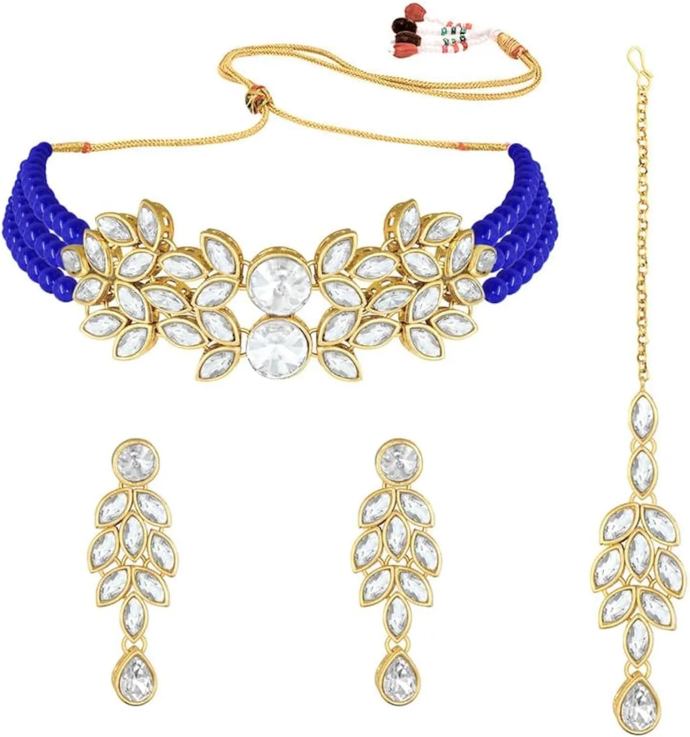 Aheli Bridal Crystal Pearl Choker Necklace with Drop Earrings Indian Traditional Bollywood Jewelry Set Gift for Women