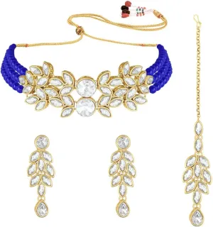 Aheli Bridal Crystal Pearl Choker Necklace with Drop Earrings Indian Traditional Bollywood Jewelry Set Gift for Women