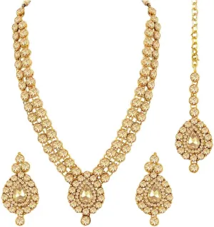 Aheli Indian Wedding Wear Faux Stone Necklace with Maang Tikka Set Elegant Ethnic Fashion Jewelry Gift for Women