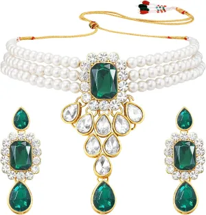 Aheli Wedding Party Kundan Pendant Beads String Necklace Earrings Traditional Ethnic Fashion Jewely Set Gift for Women