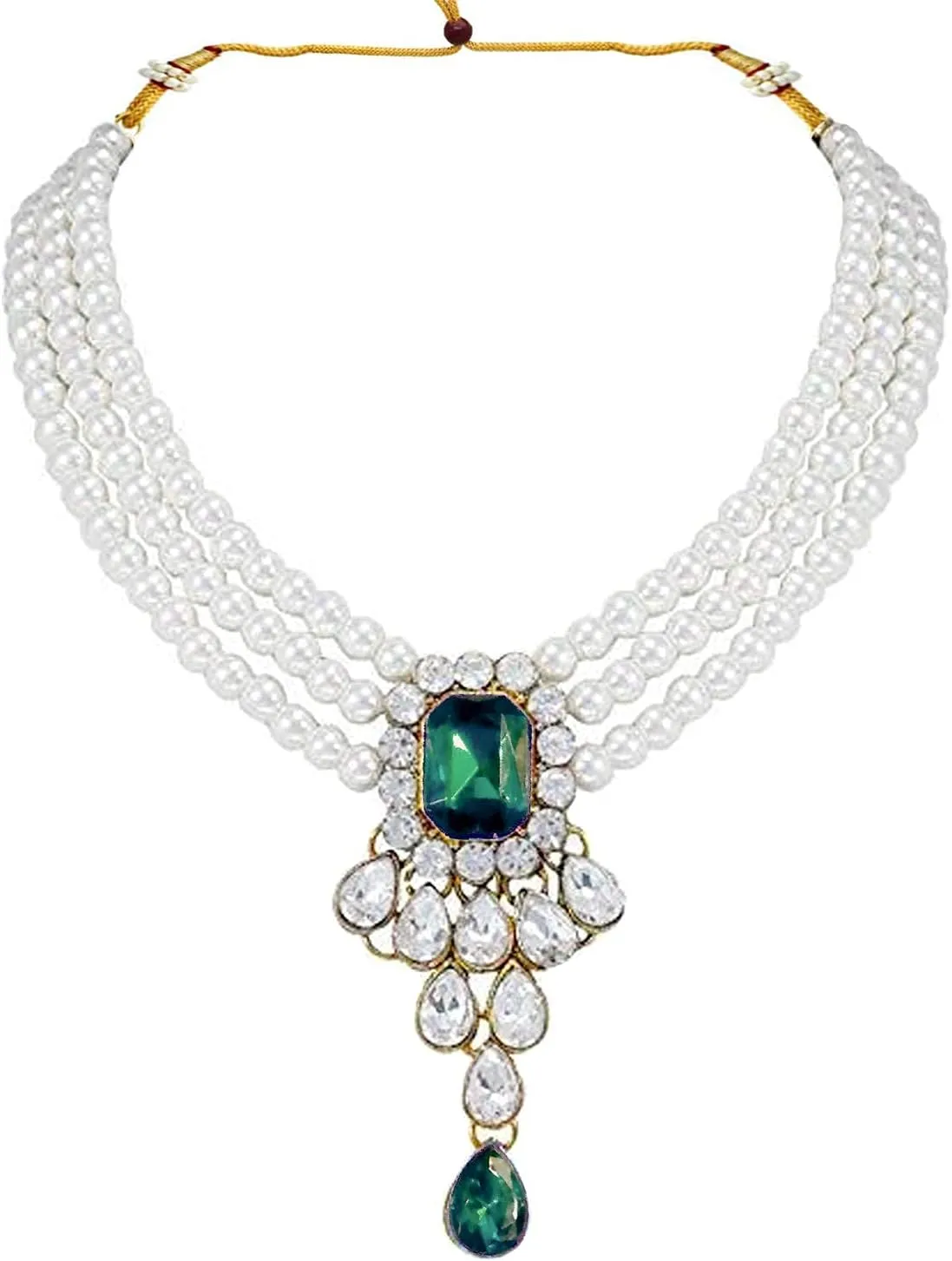 Aheli Wedding Party Kundan Pendant Beads String Necklace Earrings Traditional Ethnic Fashion Jewely Set Gift for Women