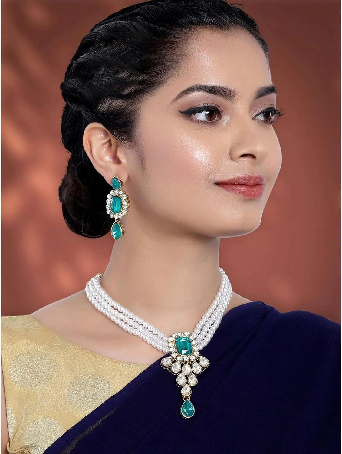Aheli Wedding Party Kundan Pendant Beads String Necklace Earrings Traditional Ethnic Fashion Jewely Set Gift for Women