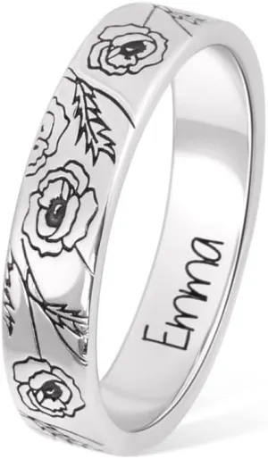 AILIN Custom Birth Flower Rings For Women 925 Sterling Silver/Brass Stacking Personalized Engraved Floral Ring For Mother Jewelry Christmas Birthday Gifts For Her Grandma