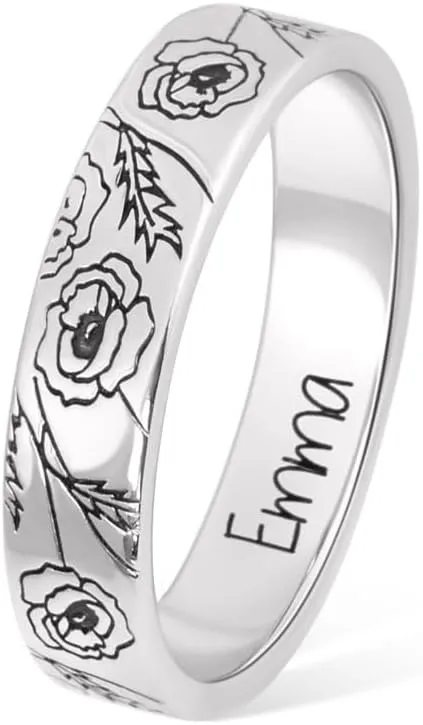 AILIN Custom Birth Flower Rings For Women 925 Sterling Silver/Brass Stacking Personalized Engraved Floral Ring For Mother Jewelry Christmas Birthday Gifts For Her Grandma