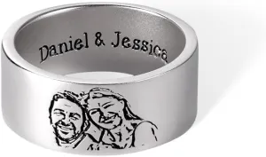 AILIN Custom Couple Rings Brass/925 Sterling Silver Personalized Photo Inside Engraving Aniversary Rings For Wife Jewelry Birthday Gifts For Women Men Teacher