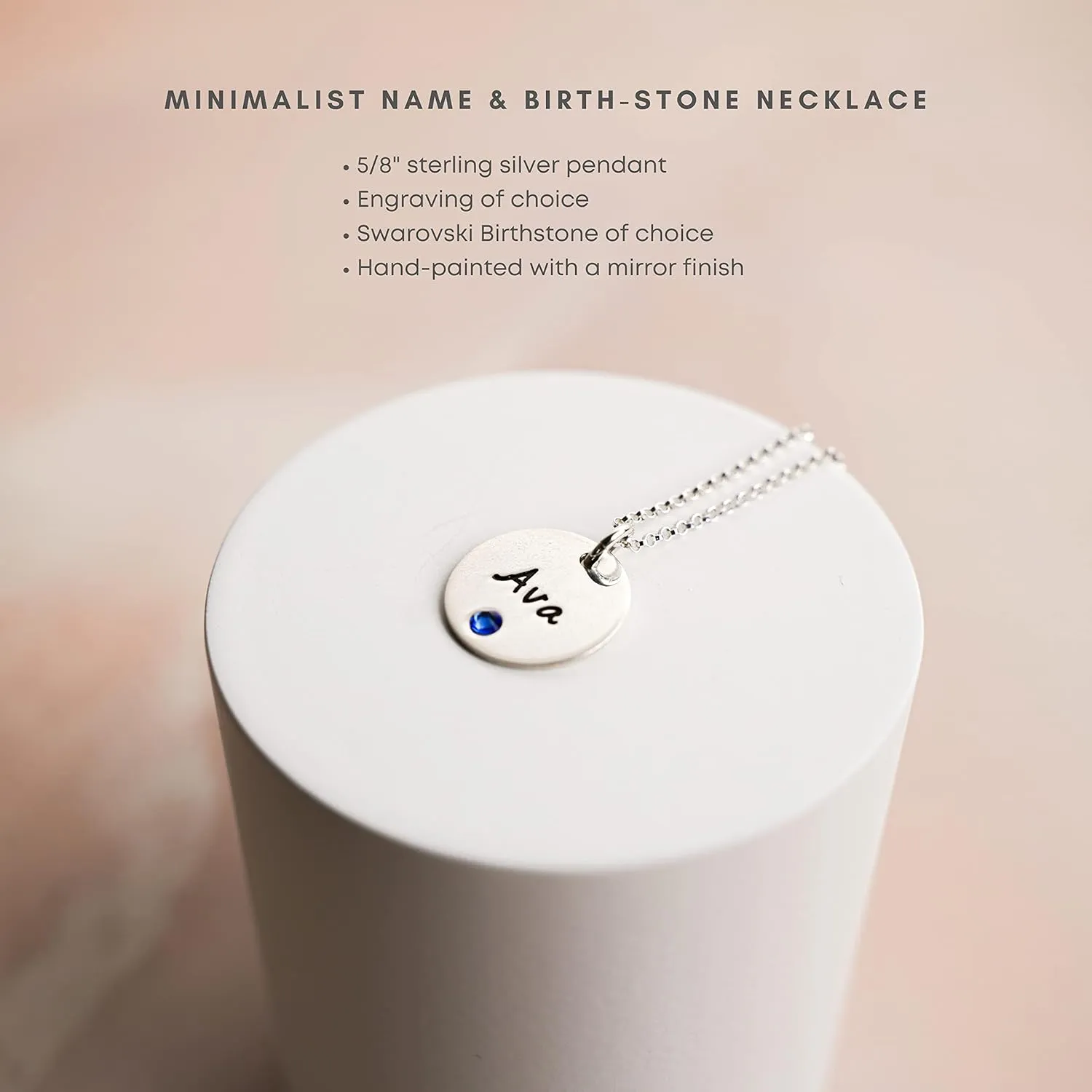AJ's Collection Personalized Sterling Silver Round Name Charm Necklace with Choice of Crystal Birthstone Setting and 925 Chain Type and Length