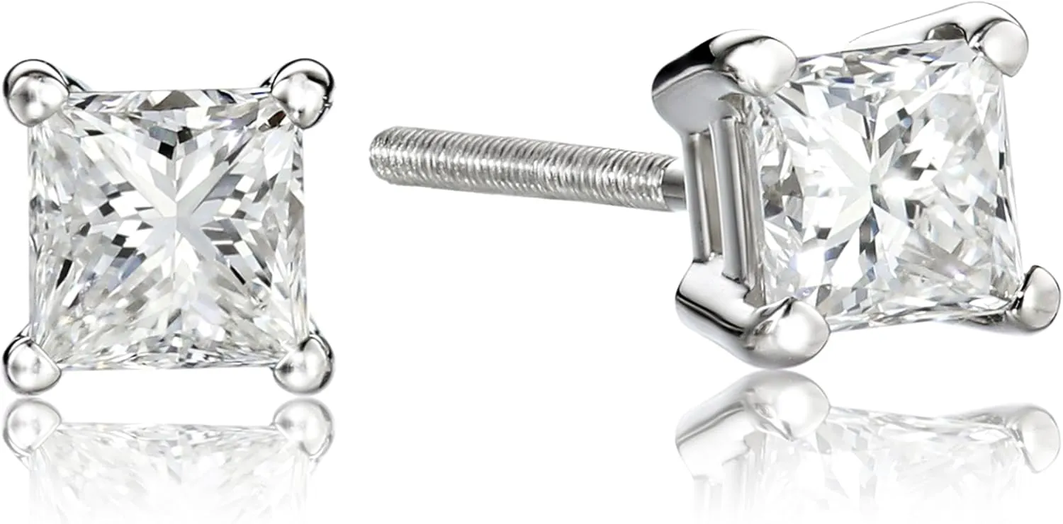 Amazon Essentials Certified Platinum Princess-Cut Diamond Stud Earrings (G-H Color, VS2 Clarity), (previously Amazon Collection)