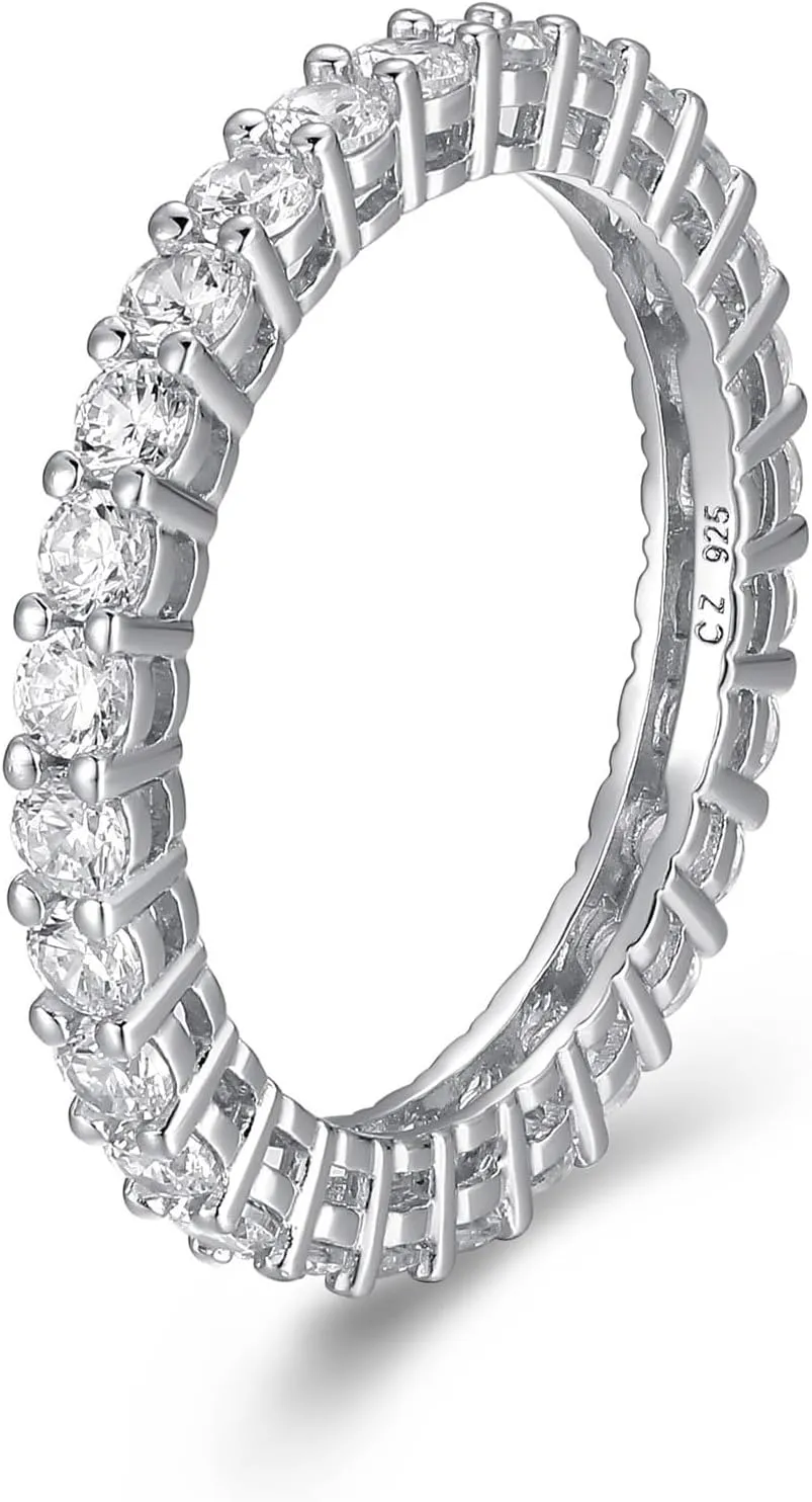 Amazon Essentials Eternity Band Cubic Zirconia Demi Fine Stacking Ring in Sterling Silver , (previously Amazon Collection)