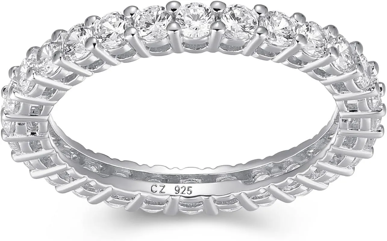 Amazon Essentials Eternity Band Cubic Zirconia Demi Fine Stacking Ring in Sterling Silver , (previously Amazon Collection)