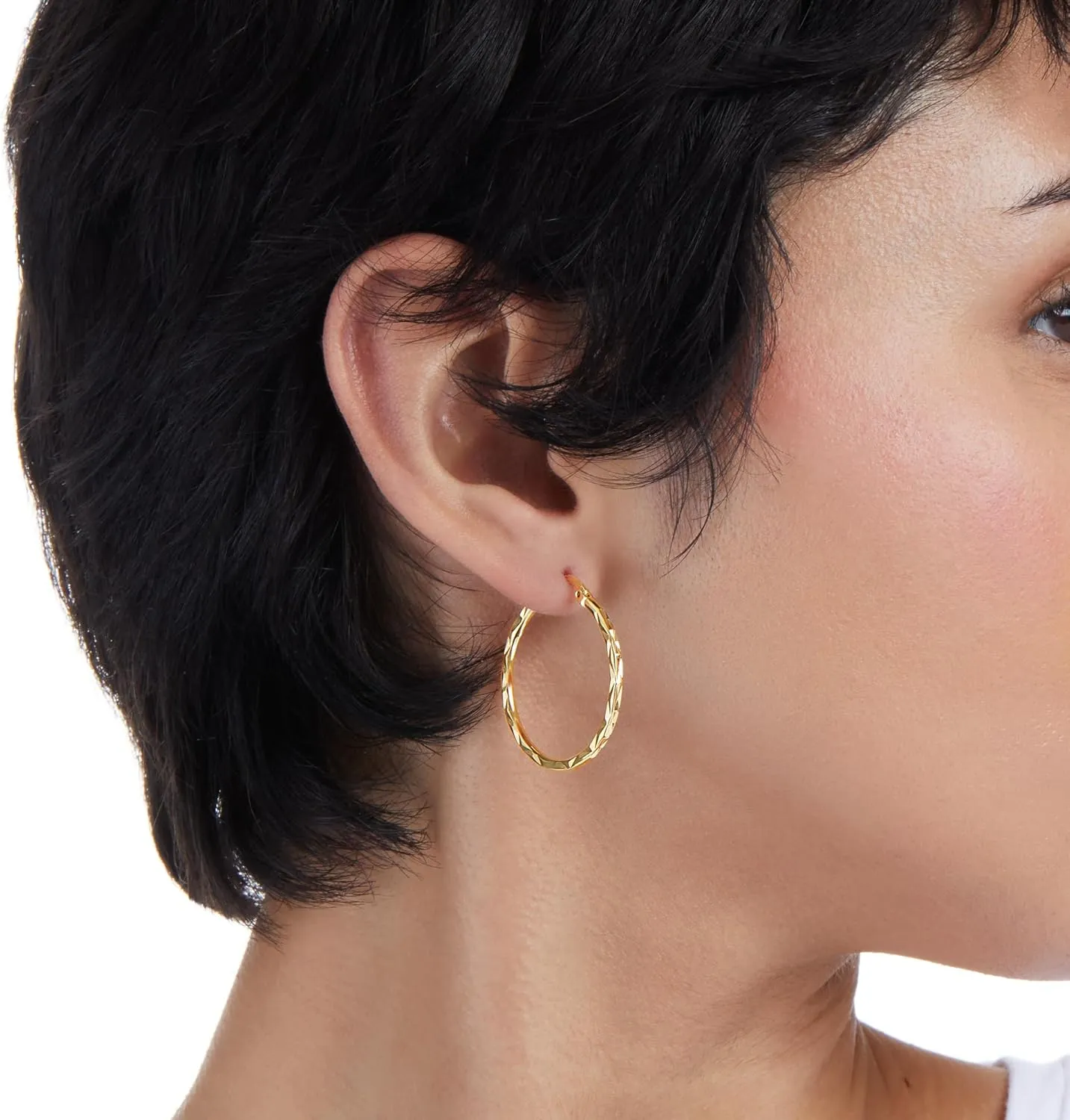Amazon Essentials Plated Diamond Cut Hoop Earring Set