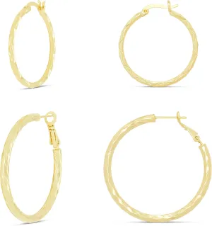 Amazon Essentials Plated Diamond Cut Hoop Earring Set