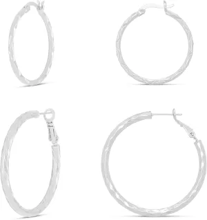 Amazon Essentials Plated Diamond Cut Hoop Earring Set