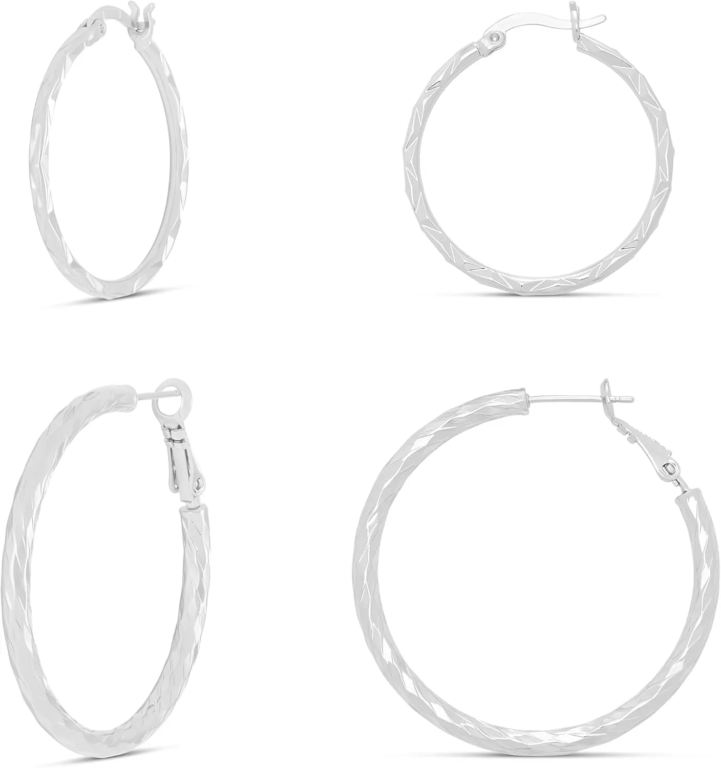 Amazon Essentials Plated Diamond Cut Hoop Earring Set
