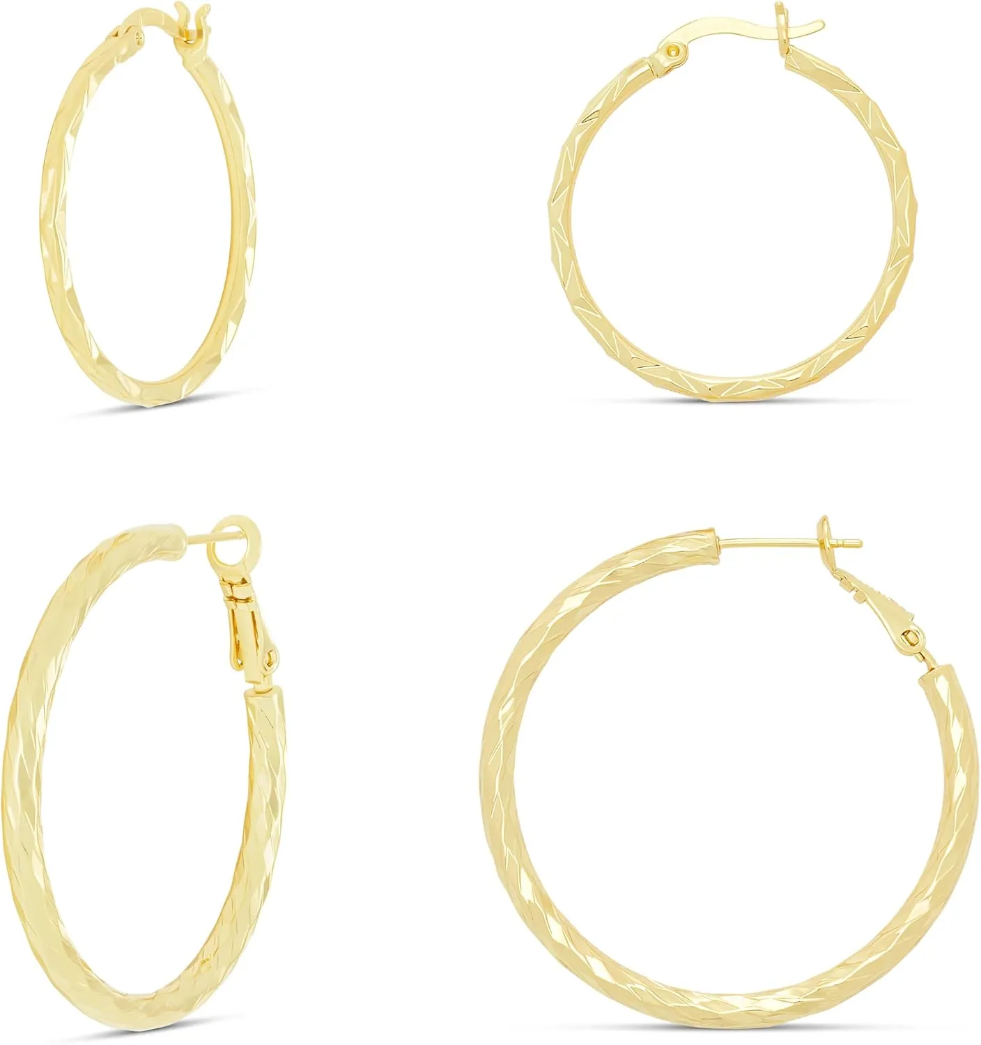 Amazon Essentials Plated Diamond Cut Hoop Earring Set