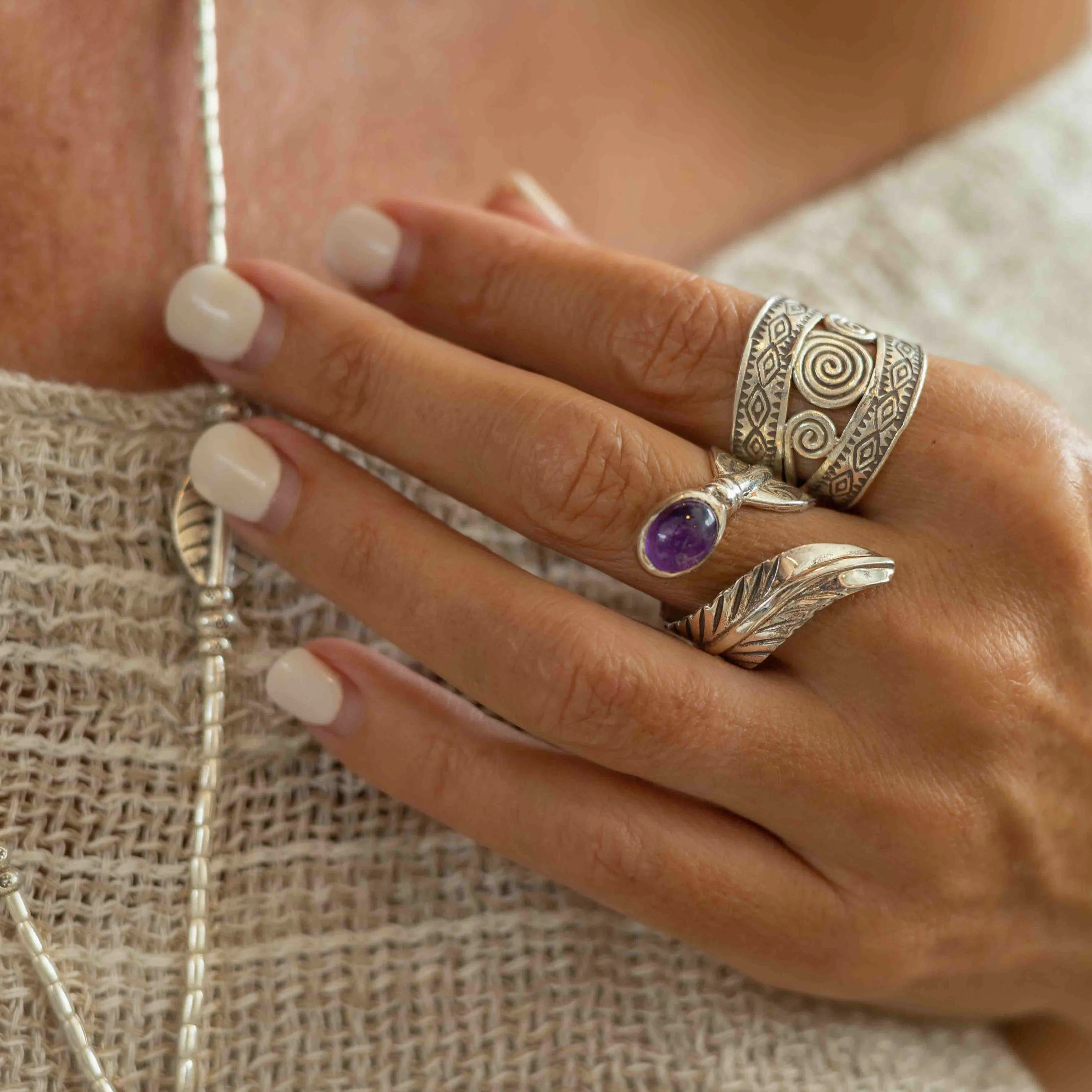 Amethyst Feather Wrap Ring