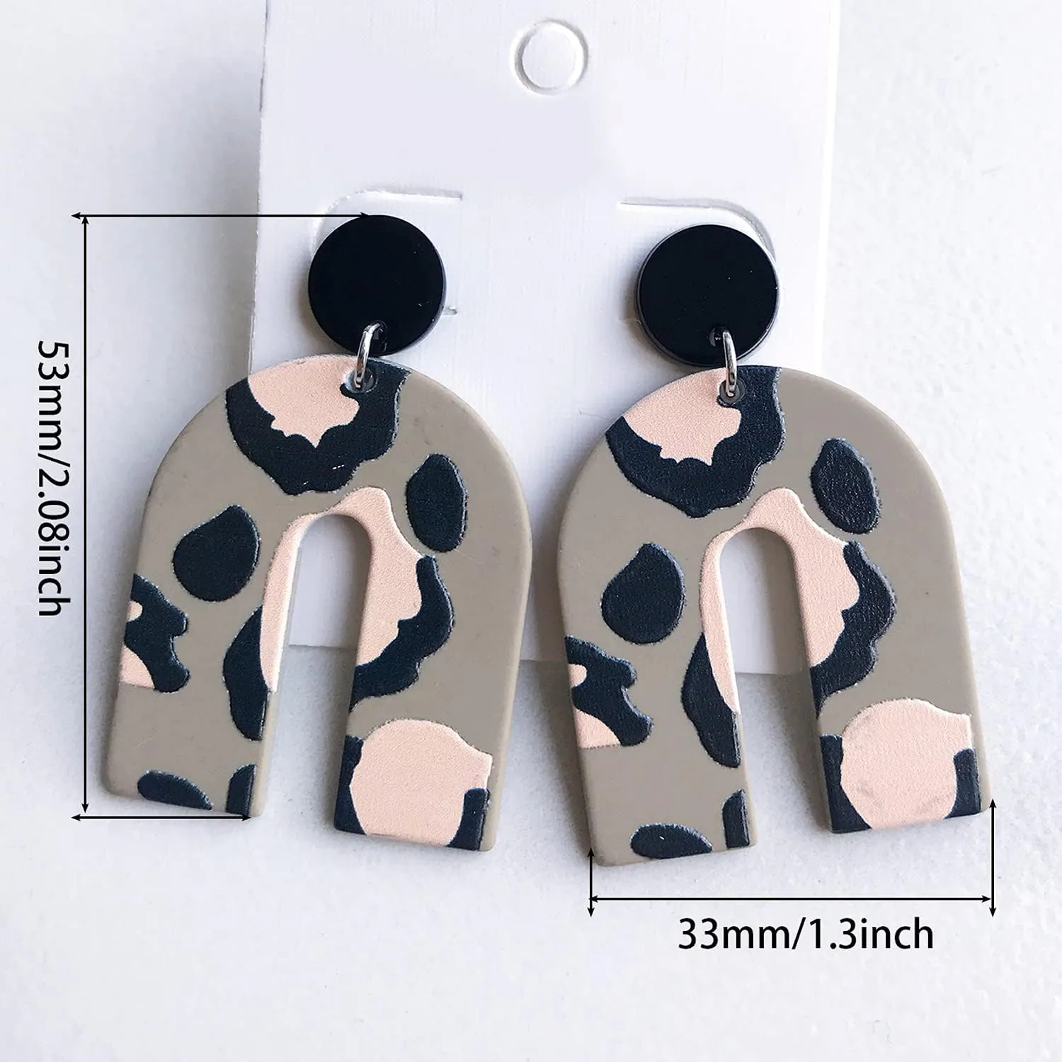 ANDPAI Handmade Lightweight Colorful Bohemian Irregular U Shape Resin Leopard Print Dangle Drop Earrings for Women Statement Creative Acrylic Geometric Jewelry Gifts