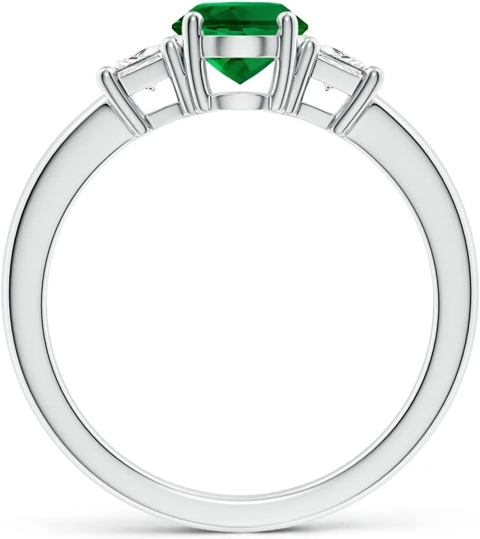 Angara Classic Oval Lab Grown Emerald and Trapezoid Diamond Three Stone Engagement Ring in 14K Solid Gold/Platinum | May Birthstone, Birthday, Anniversary, Wedding Jewelry Gift for Women