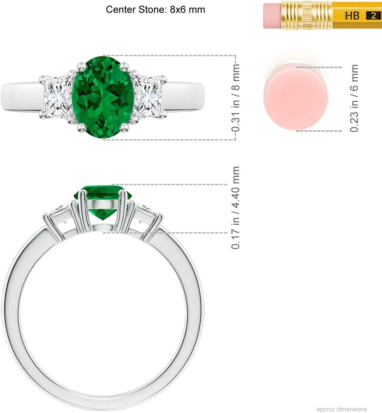 Angara Classic Oval Lab Grown Emerald and Trapezoid Diamond Three Stone Engagement Ring in 14K Solid Gold/Platinum | May Birthstone, Birthday, Anniversary, Wedding Jewelry Gift for Women