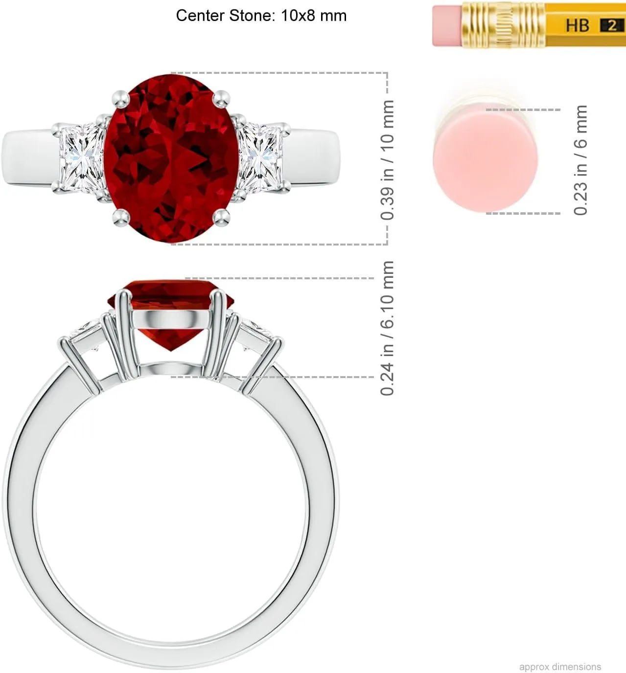 Angara Classic Oval Lab Grown Ruby and Trapezoid Diamond Three Stone Engagement Ring in 14K Solid Gold/Platinum | July Birthstone, Birthday, Anniversary, Wedding Jewelry Gift for Women