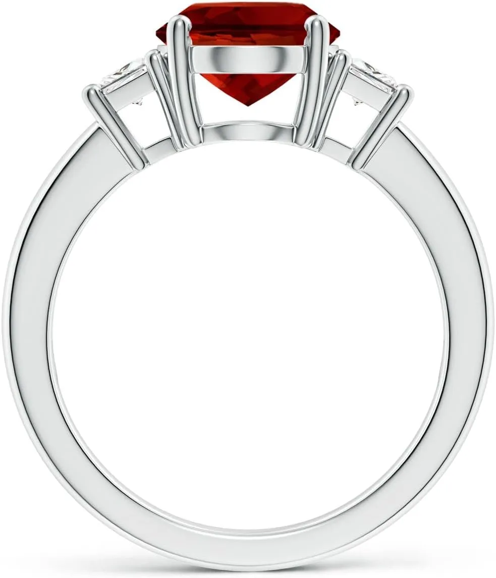Angara Classic Oval Lab Grown Ruby and Trapezoid Diamond Three Stone Engagement Ring in 14K Solid Gold/Platinum | July Birthstone, Birthday, Anniversary, Wedding Jewelry Gift for Women