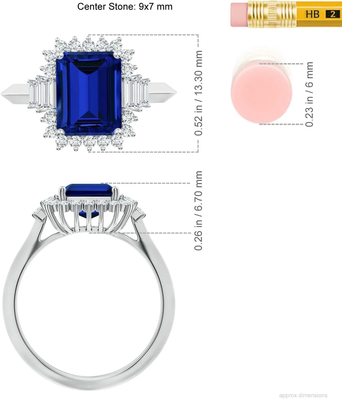 Angara Emerald-Cut Lab Grown Blue Sapphire Halo Knife-Edge Shank Engagement Ring in 14K Solid Gold/Platinum | Birthday, Anniversary, Wedding Jewelry Gift for Women