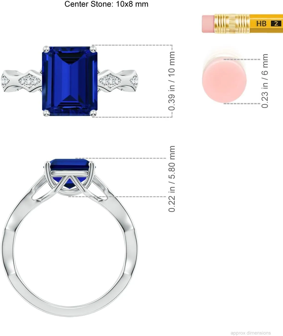 Angara Emerald-Cut Lab Grown Blue Sapphire Wavy Shank Engagement Ring with Accents in 14K Solid Gold/Platinum | Birthday, Anniversary, Wedding Jewelry Gift for Women