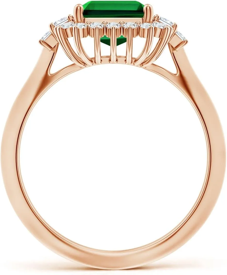 Angara Emerald-Cut Lab Grown Emerald Halo Knife-Edge Shank Engagement Ring in 14K Solid Gold/Platinum | Birthday, Anniversary, Wedding Jewelry Gift for Women