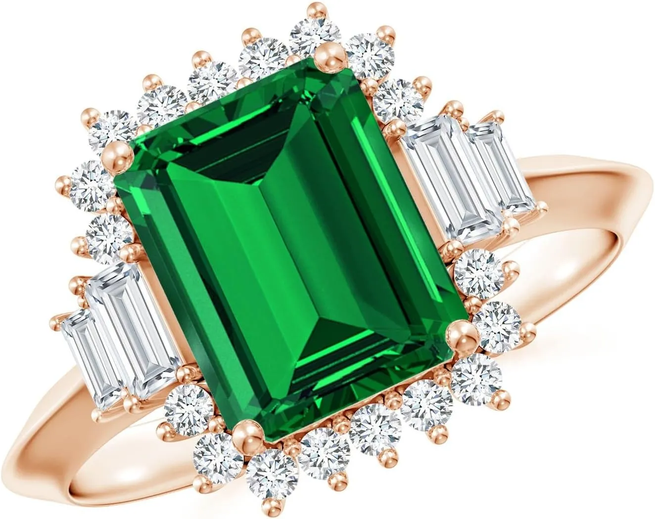 Angara Emerald-Cut Lab Grown Emerald Halo Knife-Edge Shank Engagement Ring in 14K Solid Gold/Platinum | Birthday, Anniversary, Wedding Jewelry Gift for Women