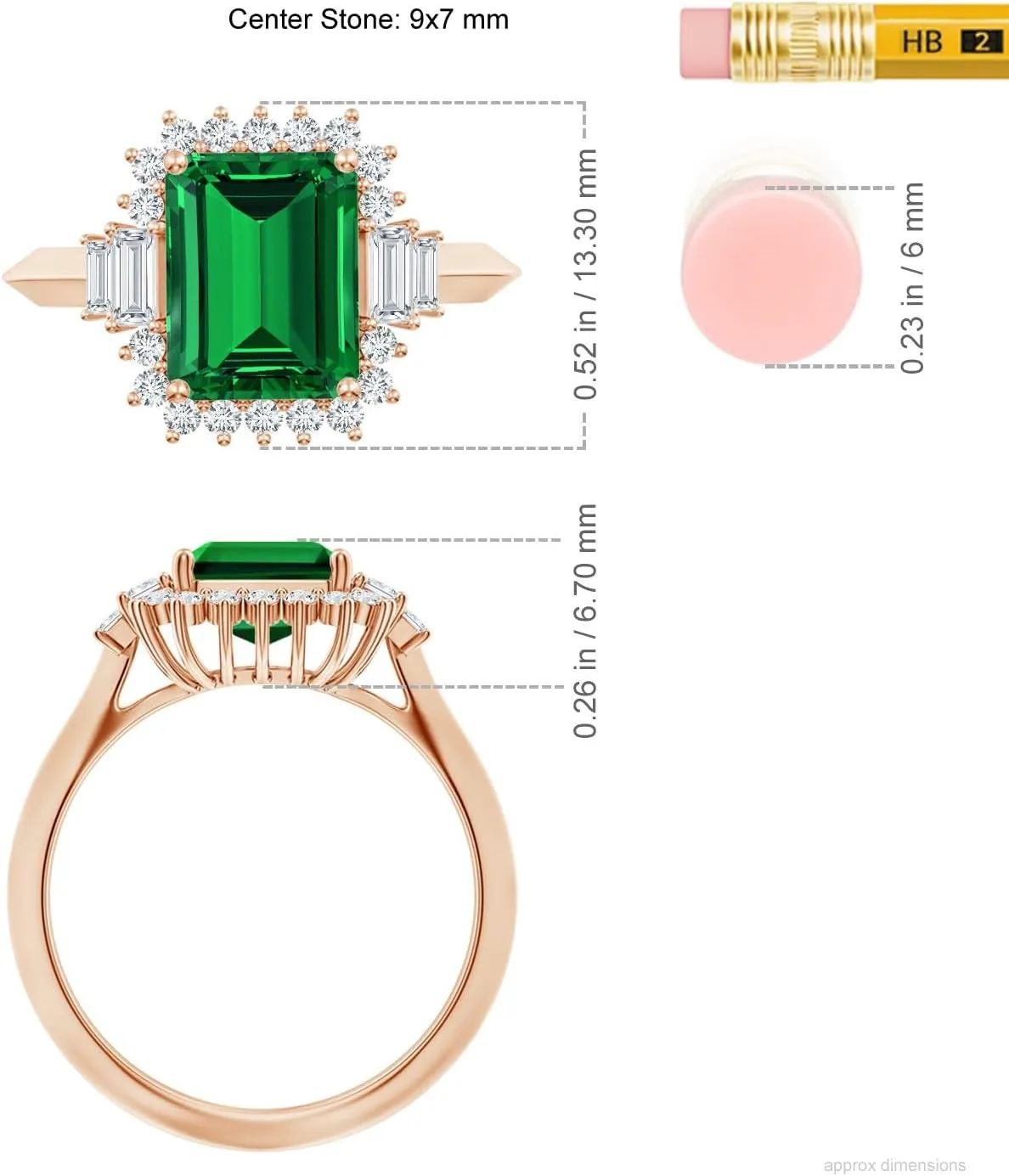 Angara Emerald-Cut Lab Grown Emerald Halo Knife-Edge Shank Engagement Ring in 14K Solid Gold/Platinum | Birthday, Anniversary, Wedding Jewelry Gift for Women