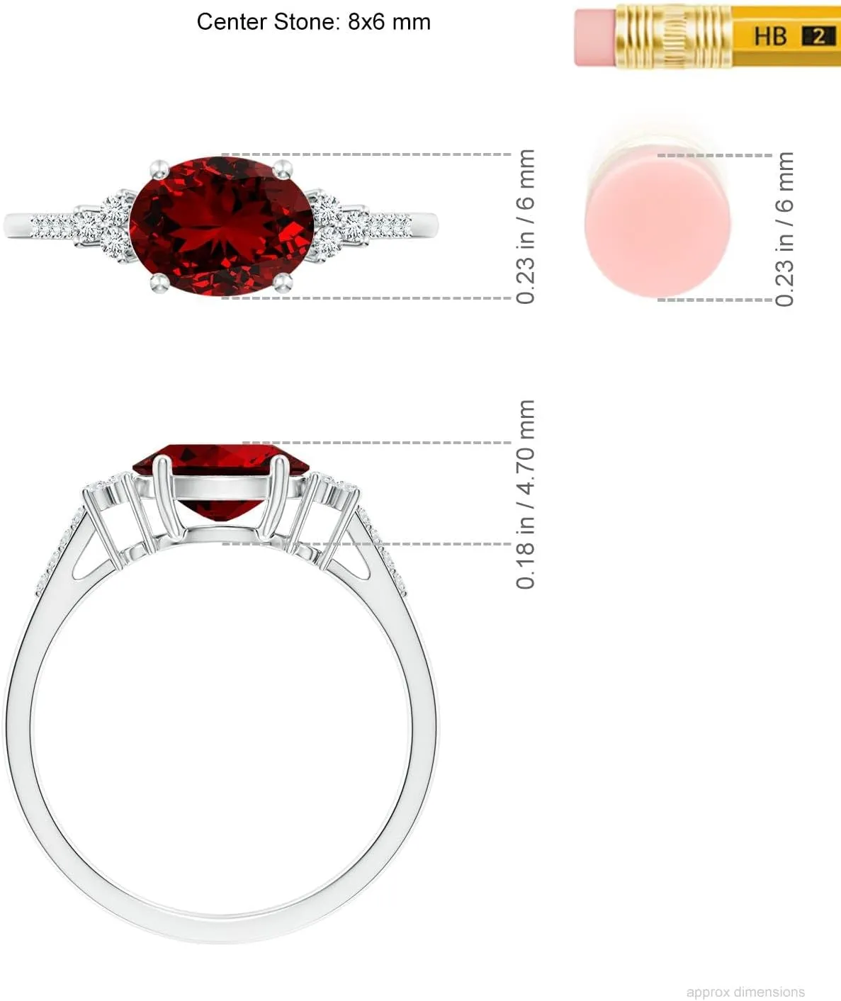 Angara Horizontally Set Oval Lab Grown Ruby Solitaire Engagement Ring with Trio Diamond Accents in Silver / 14K Solid Gold/Platinum | July Birthstone, Birthday, Anniversary Jewelry Gift for Women