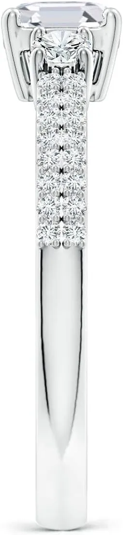 Angara Lab Grown Asscher-Cut Diamond Side Stone Knife-Edge Shank Engagement Ring in Silver / 14K Solid Gold/Platinum | April Birthstone, Birthday, Anniversary, Wedding Jewelry Gift for Women