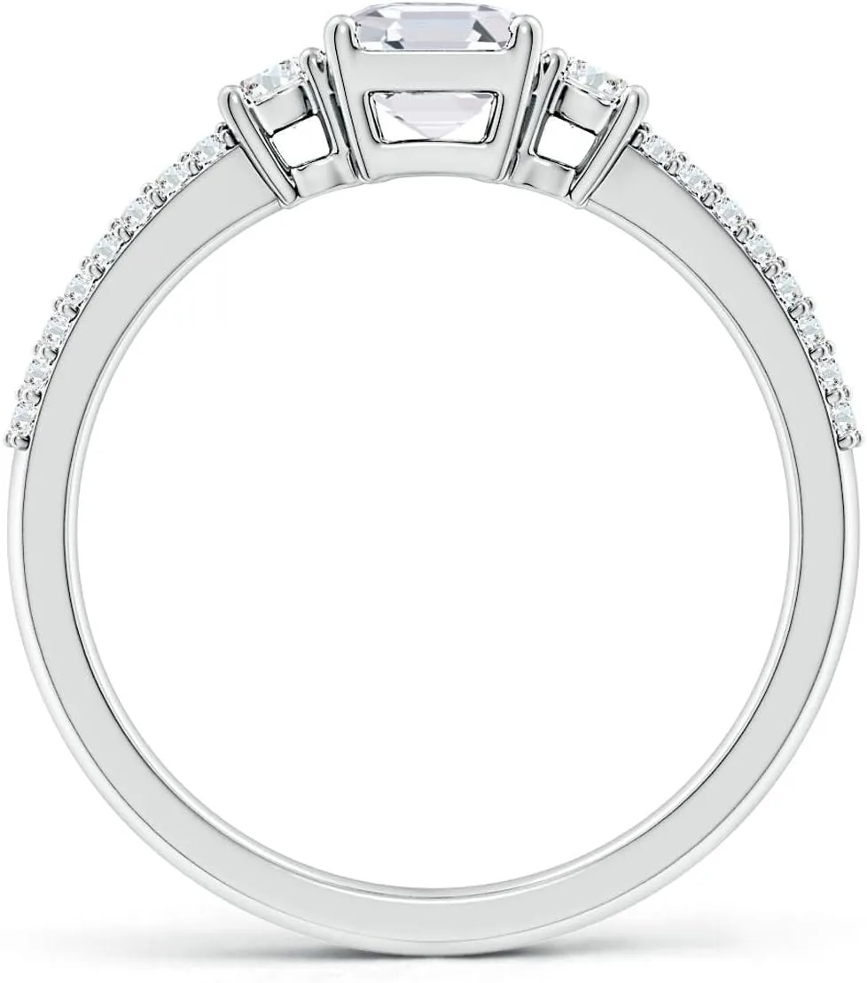 Angara Lab Grown Asscher-Cut Diamond Side Stone Knife-Edge Shank Engagement Ring in Silver / 14K Solid Gold/Platinum | April Birthstone, Birthday, Anniversary, Wedding Jewelry Gift for Women