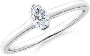 Angara Lab Grown Bezel-Set Solitaire Oval Diamond Engagement Ring in Silver / 14K Solid Gold/Platinum | April Birthstone, Birthday, Anniversary, Wedding Jewelry Gift for Women