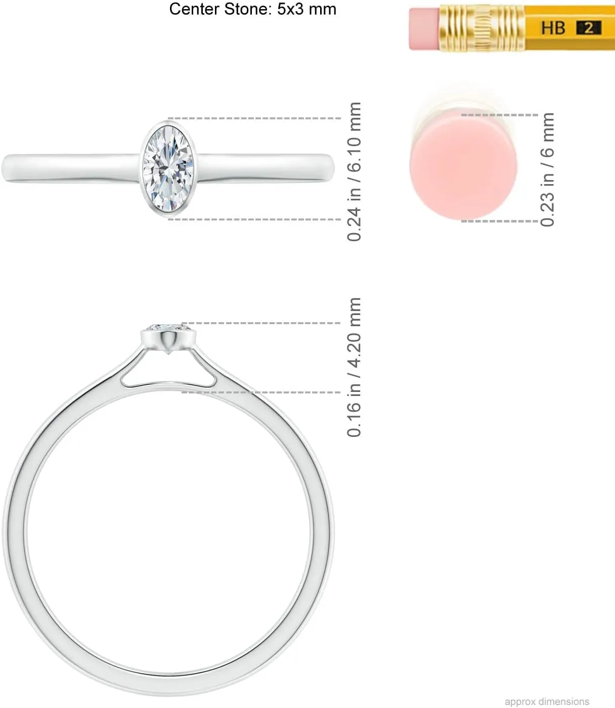 Angara Lab Grown Bezel-Set Solitaire Oval Diamond Engagement Ring in Silver / 14K Solid Gold/Platinum | April Birthstone, Birthday, Anniversary, Wedding Jewelry Gift for Women