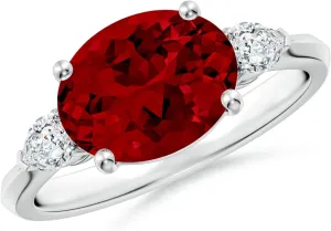 Angara Lab Grown Classic East-West Oval Ruby Side Stone Engagement Ring in 14K Solid Gold/Platinum | July Birthstone, Birthday, Anniversary, Wedding Jewelry Gift for Women