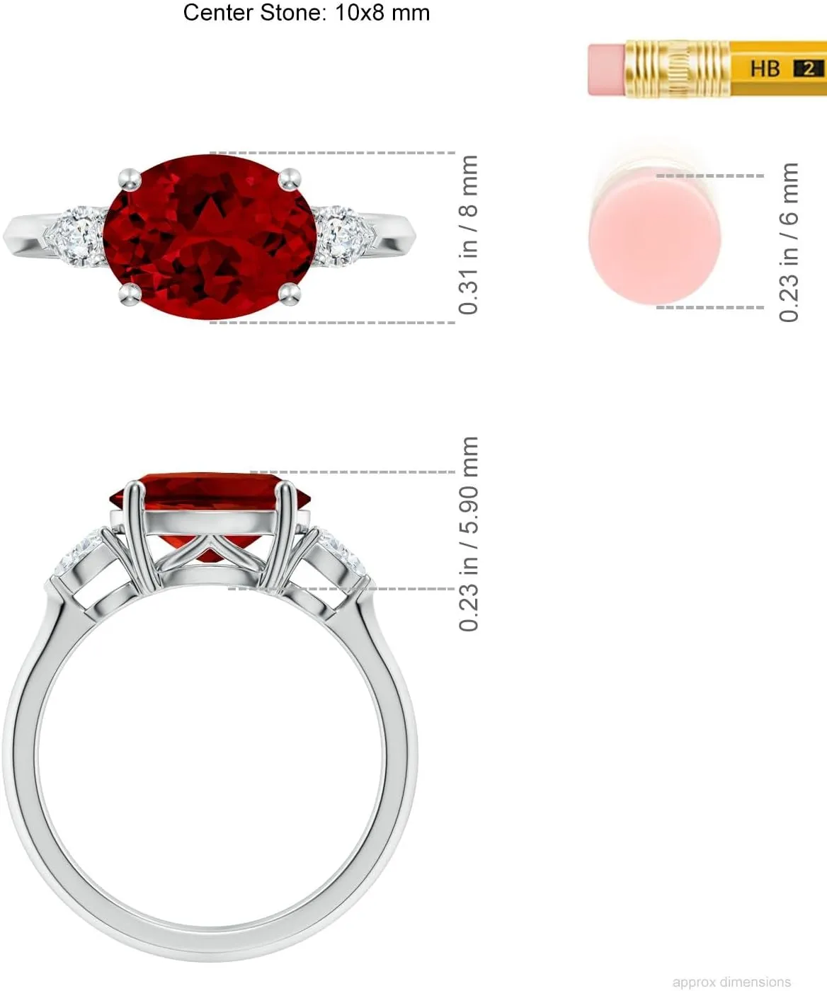 Angara Lab Grown Classic East-West Oval Ruby Side Stone Engagement Ring in 14K Solid Gold/Platinum | July Birthstone, Birthday, Anniversary, Wedding Jewelry Gift for Women