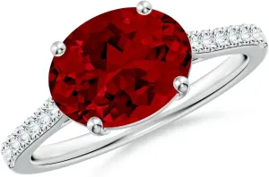 Angara Lab Grown East-West Oval Ruby Cathedral Engagement Ring in 14K Solid Gold/Platinum | July Birthstone, Birthday, Anniversary, Wedding Jewelry Gift for Women