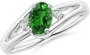 Angara Lab Grown Emerald and Lab Diamond Split Shank Ring in 14K Solid Gold/Platinum | May Birthstone, Birthday, Engagement, Anniversary, Wedding Jewelry Gift for Women