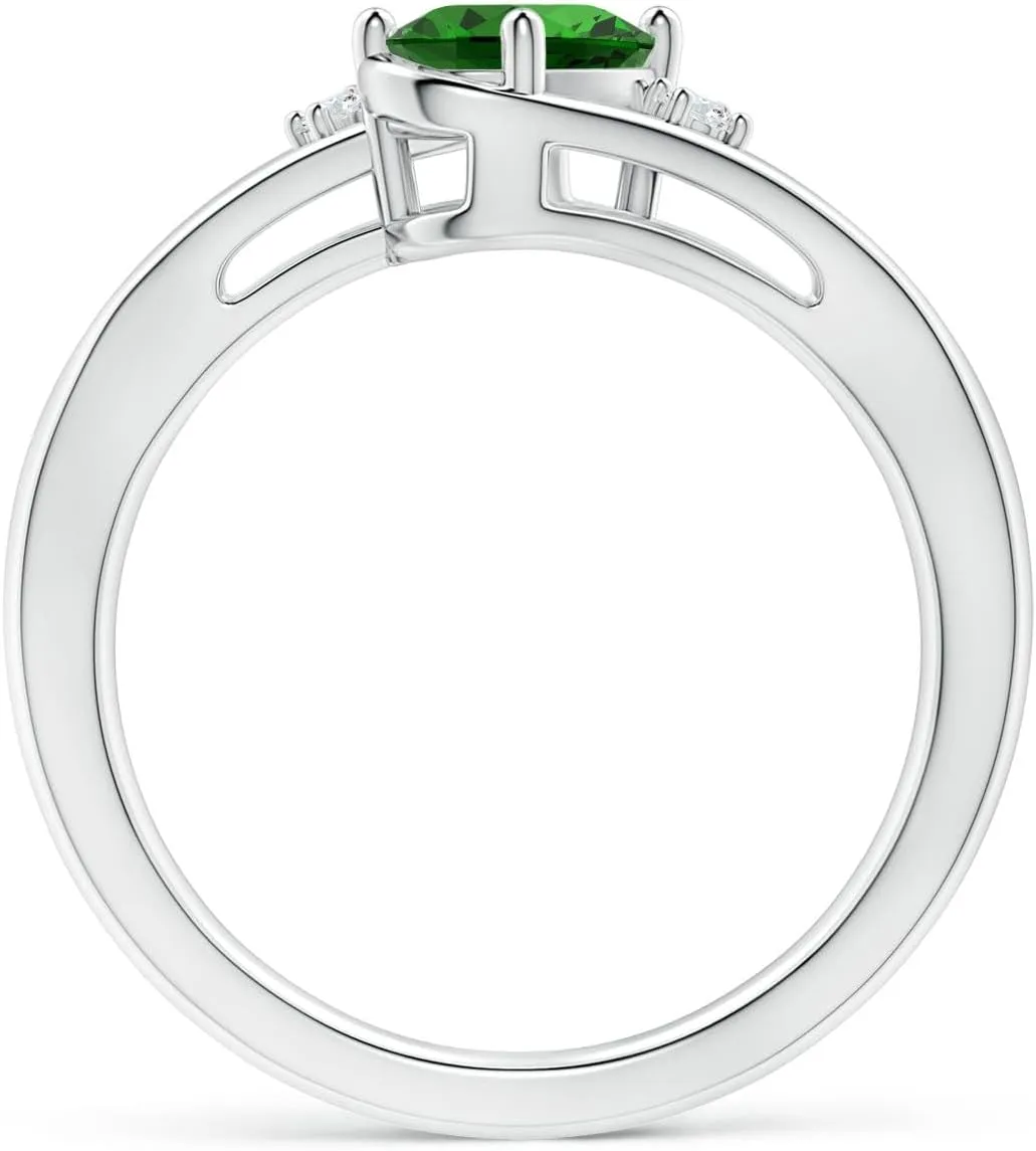 Angara Lab Grown Emerald and Lab Diamond Split Shank Ring in 14K Solid Gold/Platinum | May Birthstone, Birthday, Engagement, Anniversary, Wedding Jewelry Gift for Women