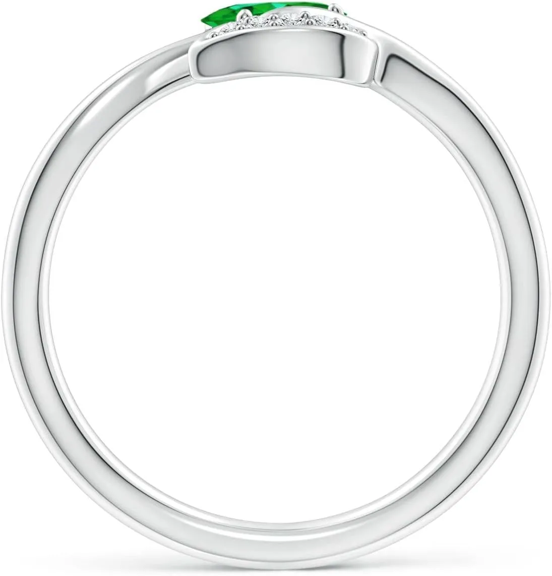 Angara Lab Grown Emerald Bypass Ring with Diamond Leaf in 14K Solid Gold/Platinum | May Birthstone, Birthday, Engagement, Anniversary, Wedding Jewelry Gift for Women