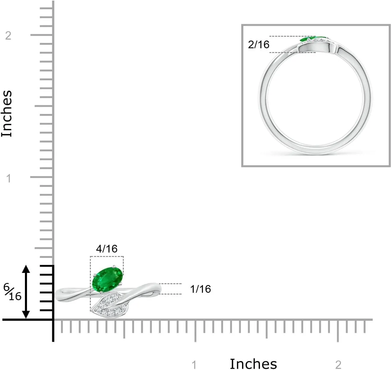 Angara Lab Grown Emerald Bypass Ring with Diamond Leaf in 14K Solid Gold/Platinum | May Birthstone, Birthday, Engagement, Anniversary, Wedding Jewelry Gift for Women