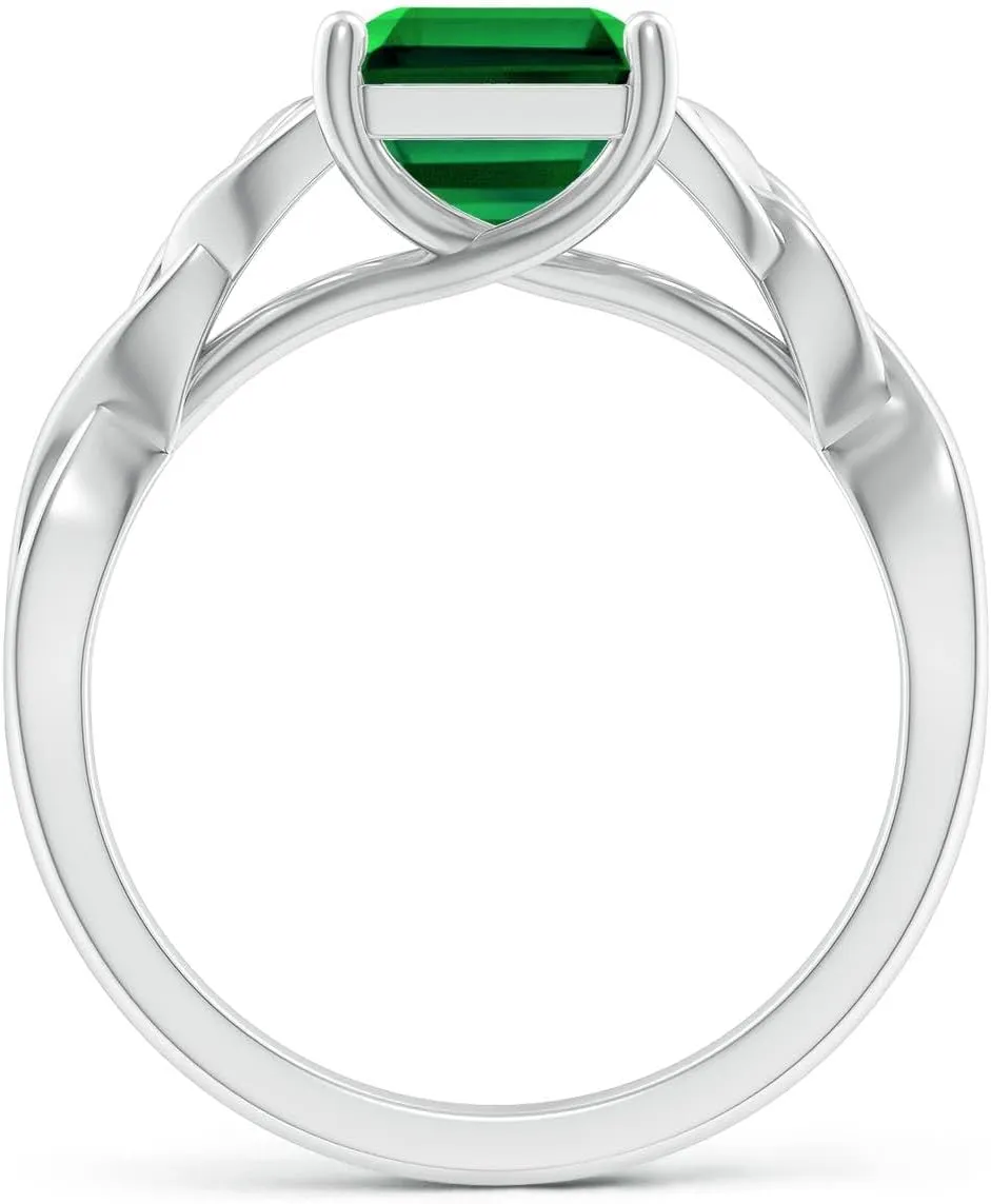 Angara Lab Grown Emerald-Cut Emerald Celtic Knot Engagement Ring in 14K Solid Gold/Platinum | Birthday, Anniversary, Wedding Jewelry Gift for Women