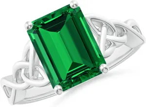 Angara Lab Grown Emerald-Cut Emerald Celtic Knot Engagement Ring in 14K Solid Gold/Platinum | Birthday, Anniversary, Wedding Jewelry Gift for Women