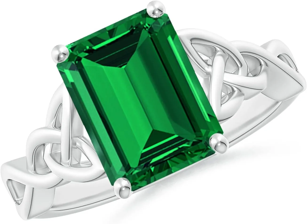 Angara Lab Grown Emerald-Cut Emerald Celtic Knot Engagement Ring in 14K Solid Gold/Platinum | Birthday, Anniversary, Wedding Jewelry Gift for Women