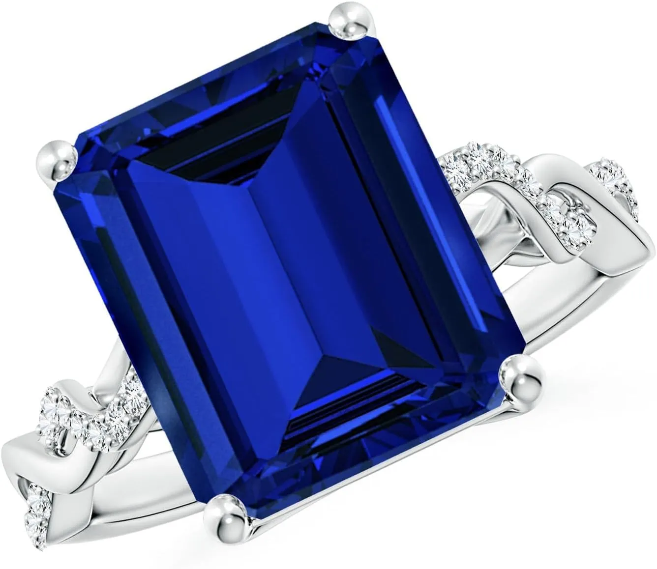 Angara Lab Grown Emerald-Cut Solitaire Sapphire Infinity Twist Ring in 14K Solid Gold/Platinum | Birthday, Engagement, Anniversary, Wedding Jewelry Gift for Women