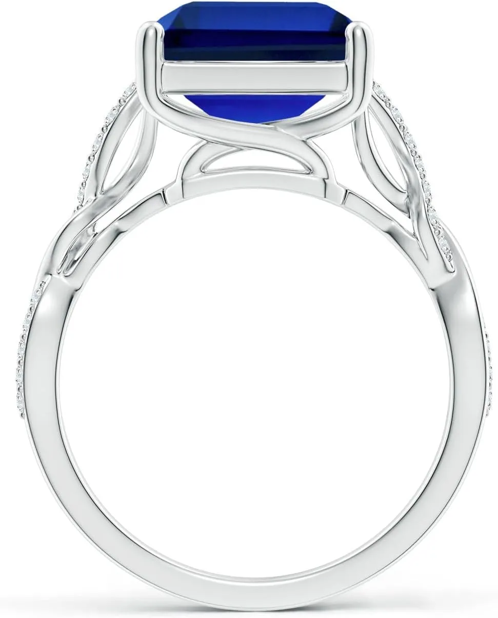 Angara Lab Grown Emerald-Cut Solitaire Sapphire Infinity Twist Ring in 14K Solid Gold/Platinum | Birthday, Engagement, Anniversary, Wedding Jewelry Gift for Women