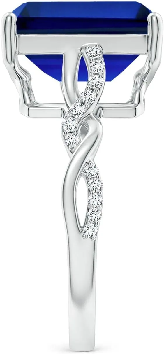 Angara Lab Grown Emerald-Cut Solitaire Sapphire Infinity Twist Ring in 14K Solid Gold/Platinum | Birthday, Engagement, Anniversary, Wedding Jewelry Gift for Women